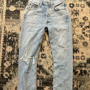 AGOLDE Womens Riley High Rise Straight Crop Jeans Sz 26 Blue Button Fly USA